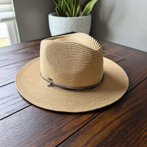 Tan Fedora Hat with Gray Band